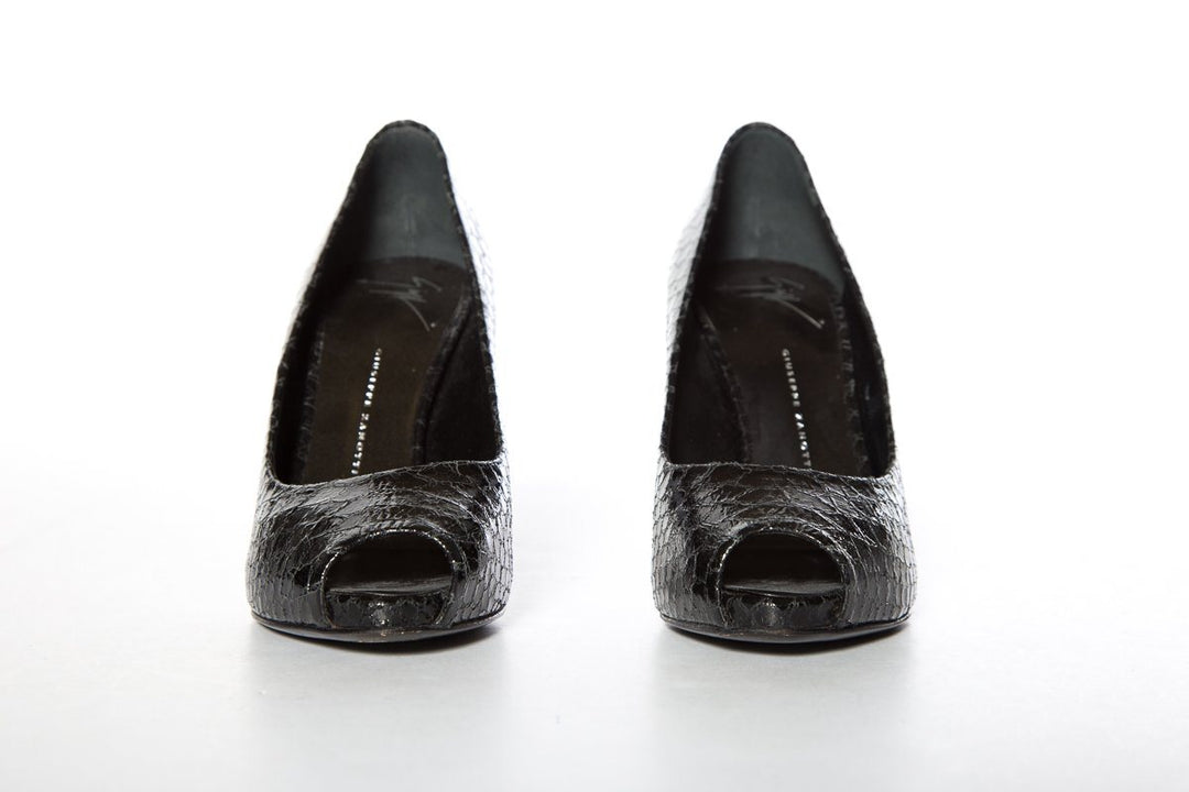 Giuseppe Zanotti Black Snake Embossed Leather Pumps SZ 37.5 Sale