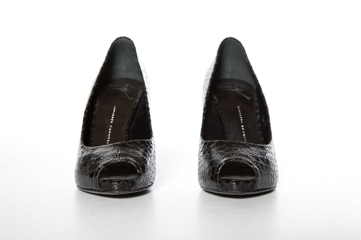 Giuseppe Zanotti Black Snake Embossed Leather Pumps SZ 37.5 Sale