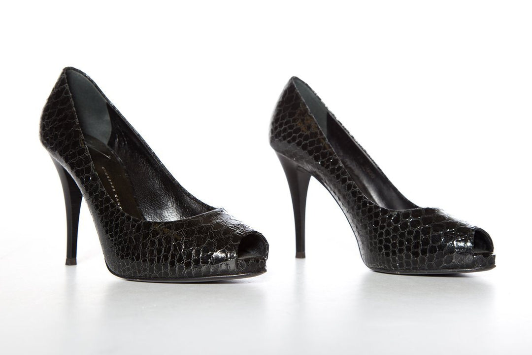 Giuseppe Zanotti Black Snake Embossed Leather Pumps SZ 37.5 Sale