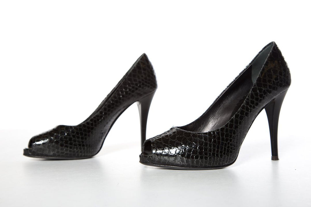 Giuseppe Zanotti Black Snake Embossed Leather Pumps SZ 37.5 Sale