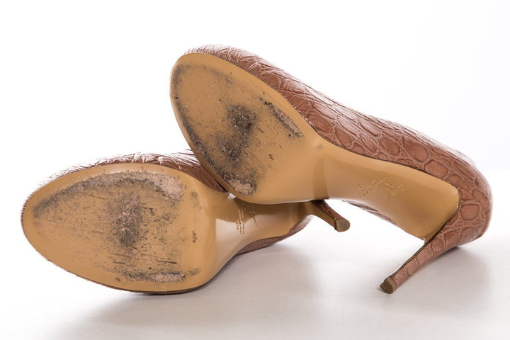 Giuseppe Zanotti Tan Embossed Leather Round Toe Pumps SZ 39 Sale