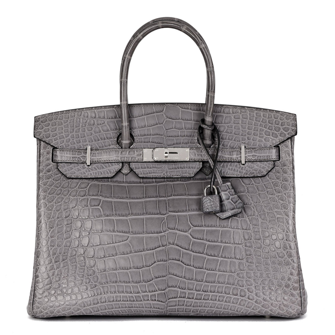 Top quality Hermes Gris Paris Matte Alligator Leather Birkin 35cm Retourne Tote