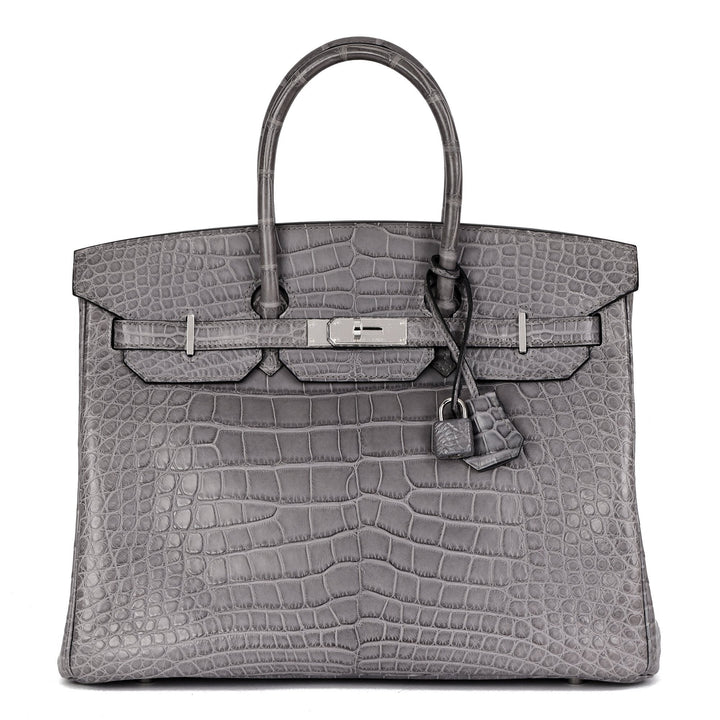 Top quality Hermes Gris Paris Matte Alligator Leather Birkin 35cm Retourne Tote