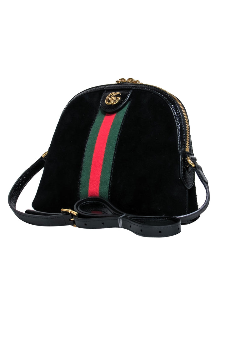 Gucci - Black Suede & Patent Leather Crossbody w/ Logo & Stripes