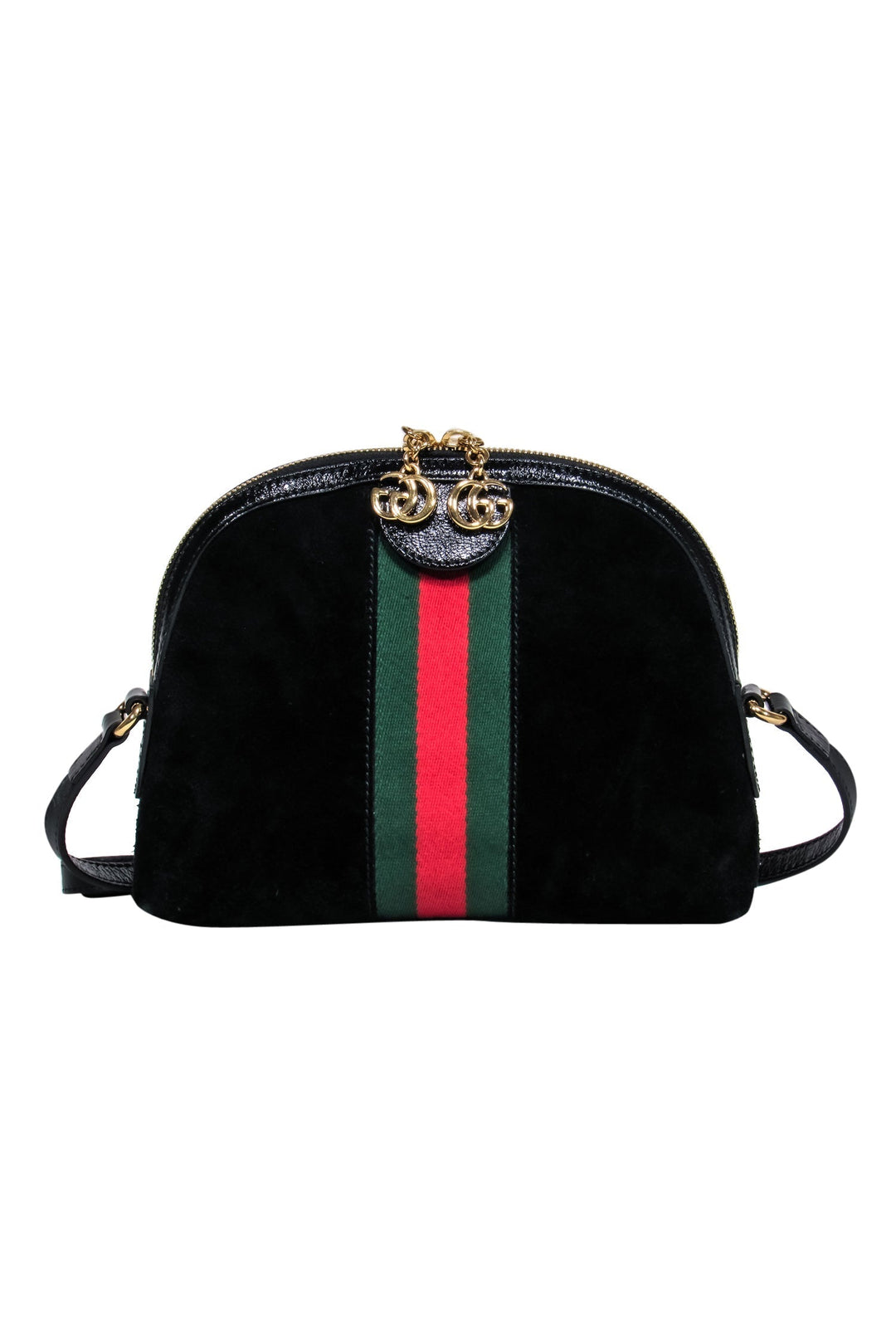 Gucci - Black Suede & Patent Leather Crossbody w/ Logo & Stripes
