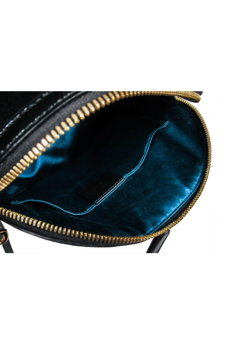 Gucci - Black Suede & Patent Leather Crossbody w/ Logo & Stripes