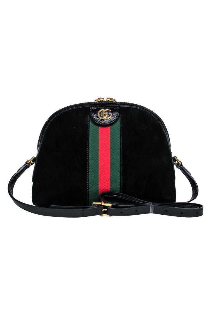Gucci - Black Suede & Patent Leather Crossbody w/ Logo & Stripes