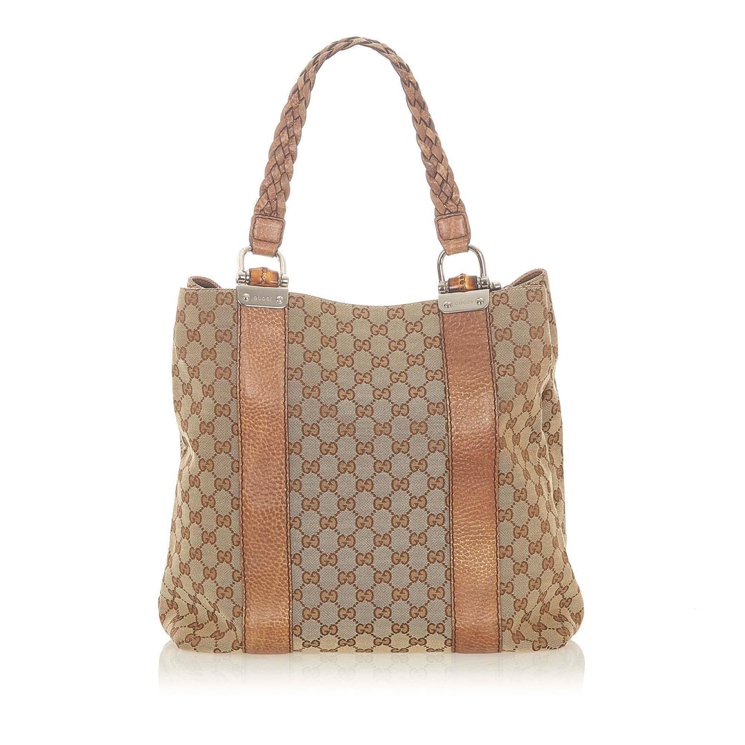 Gucci GG Canvas Bamboo Libeccio Tote Bag (SHG-19568)