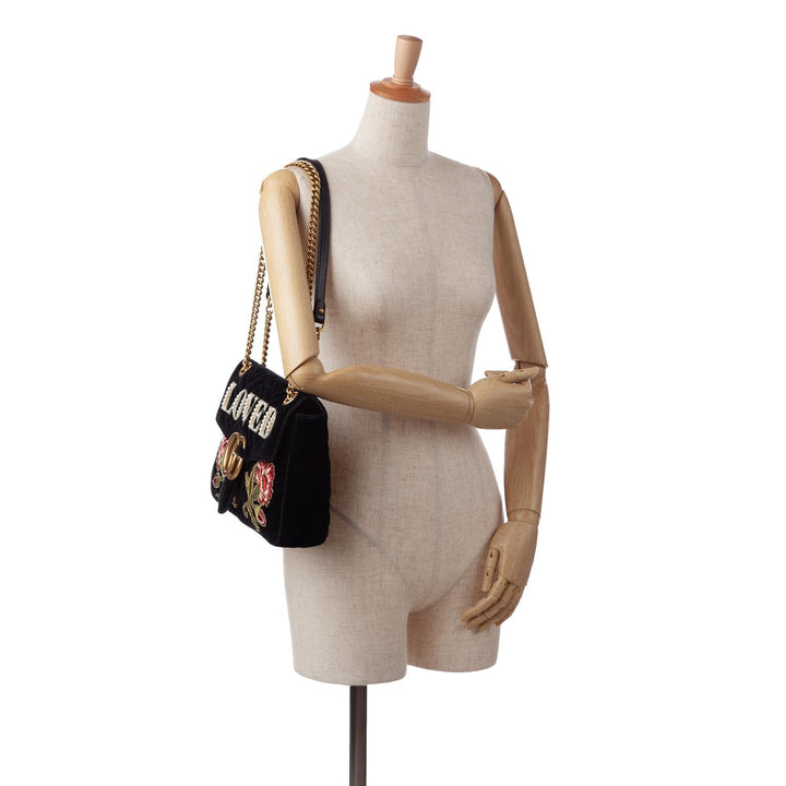Gucci Medium GG Marmont Embroidered Matelasse Velvet Crossbody (SHG-70m7Yt)