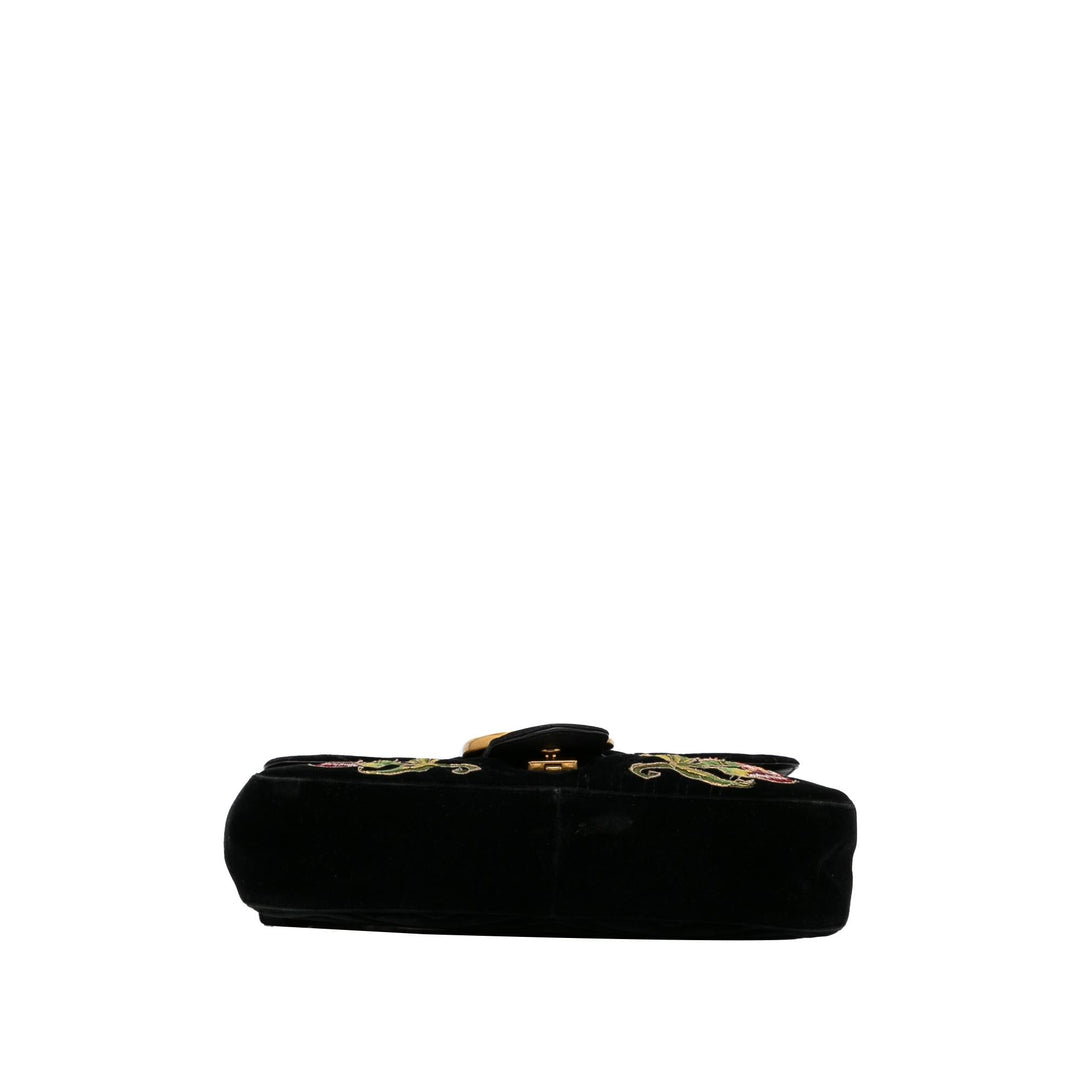 Gucci Medium GG Marmont Embroidered Matelasse Velvet Crossbody (SHG-70m7Yt)