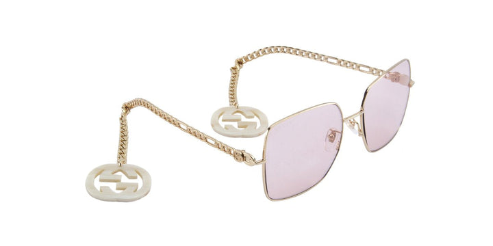 Gucci Charm Chain Sunglasses Square Pink Lens Gold