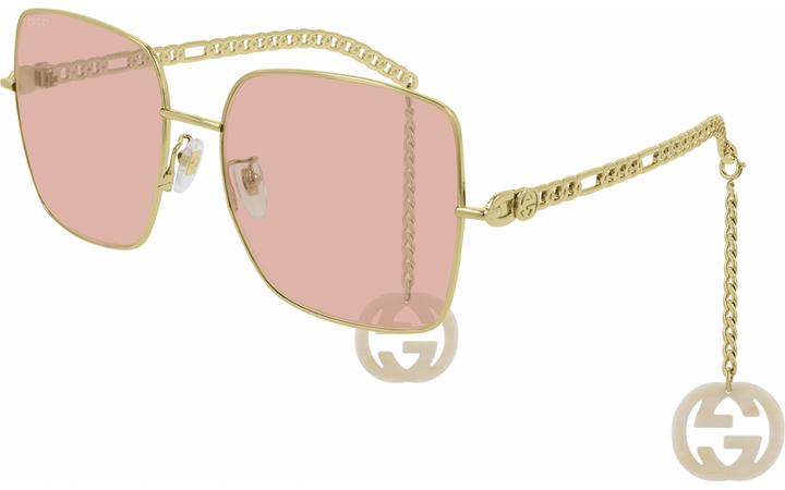 Gucci Charm Chain Sunglasses Square Pink Lens Gold