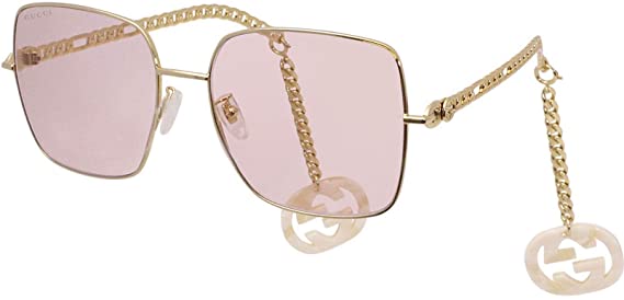 Gucci Charm Chain Sunglasses Square Pink Lens Gold