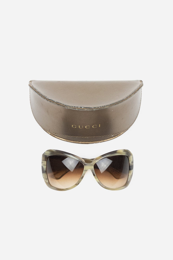 Olive Green and beige Shield Oversized Sunglasses