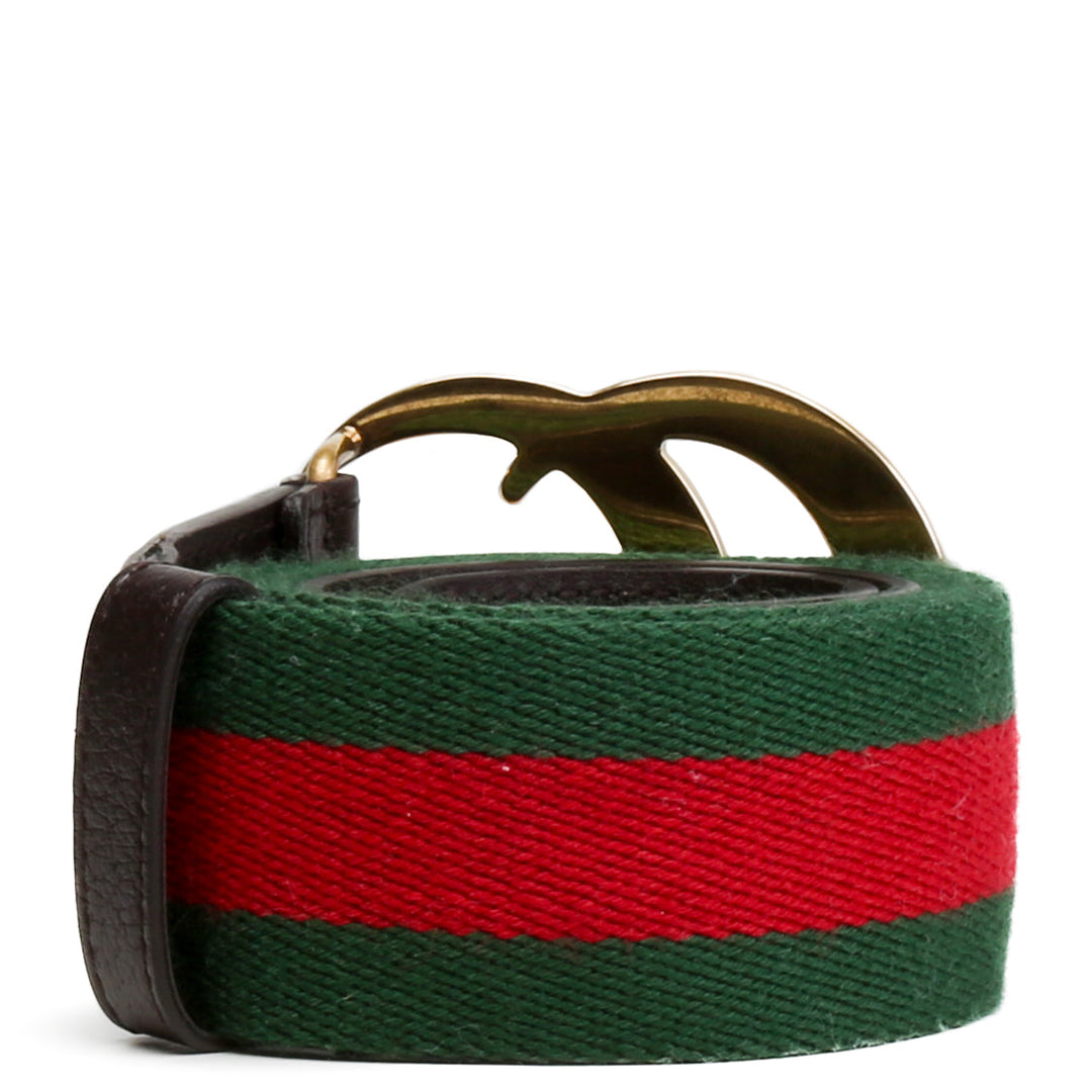 GUCCI Jacquard Leather Trim Web Accent Marmont Belt