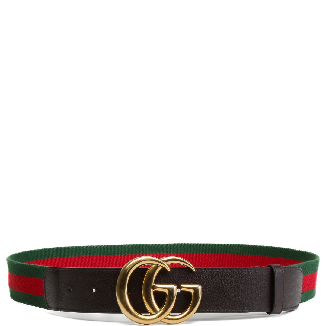 GUCCI Jacquard Leather Trim Web Accent Marmont Belt