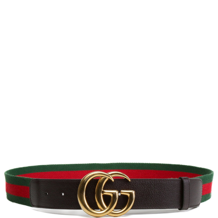 GUCCI Jacquard Leather Trim Web Accent Marmont Belt