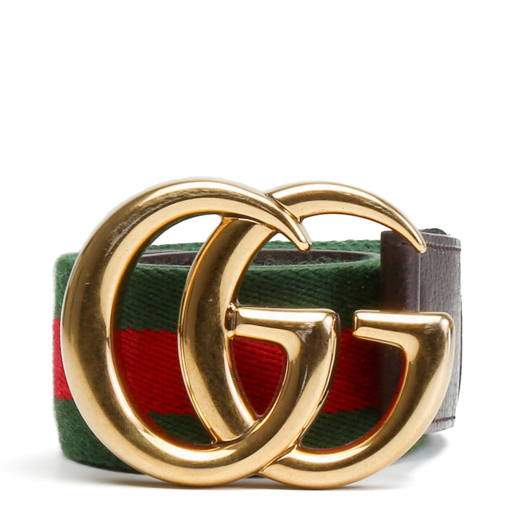 GUCCI Jacquard Leather Trim Web Accent Marmont Belt