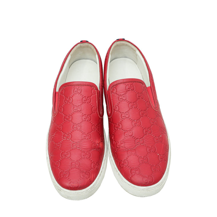 Gucci Red Guccissima Web Slip On Sneakers 11.5