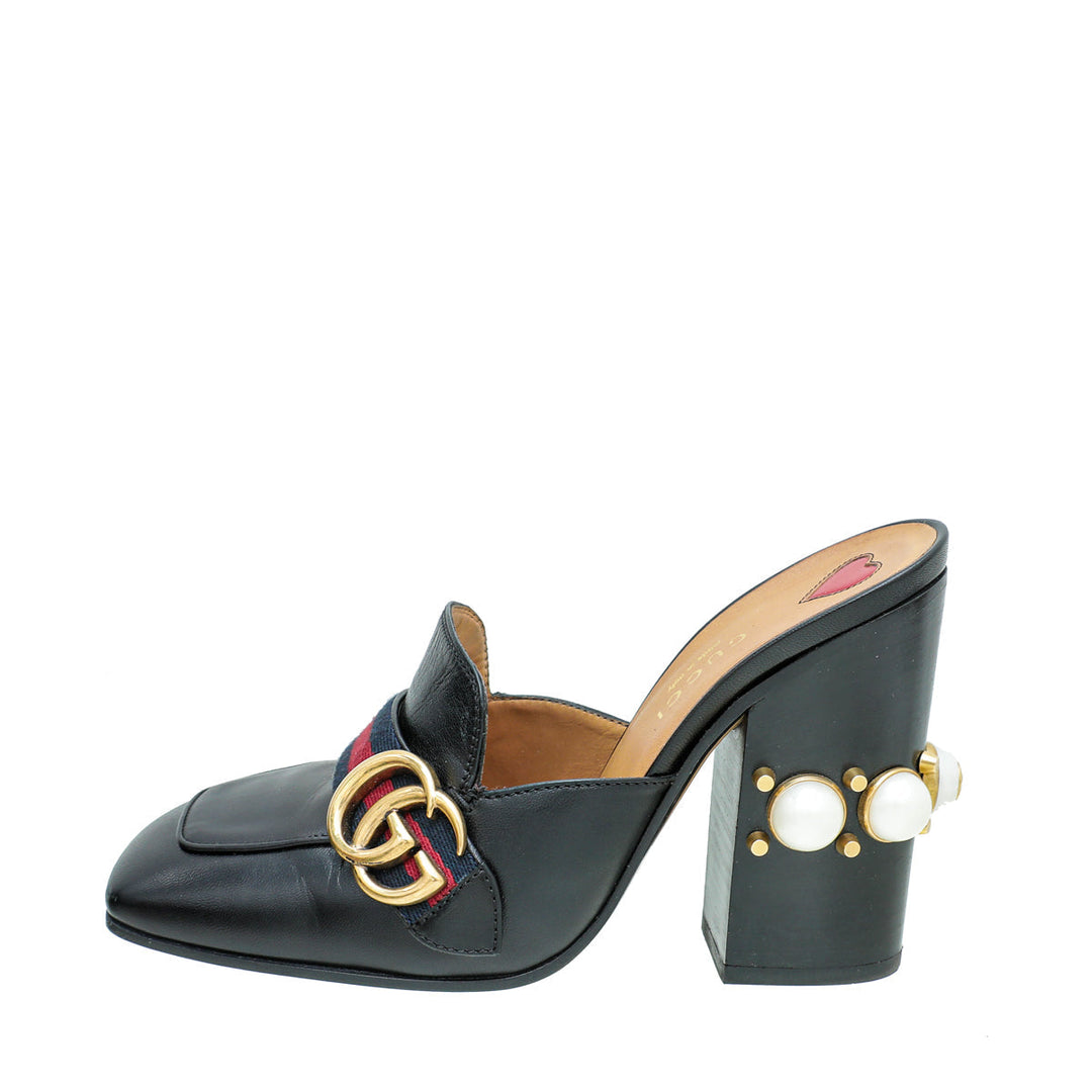 Gucci Black GG Web Peyton Mules 37.5