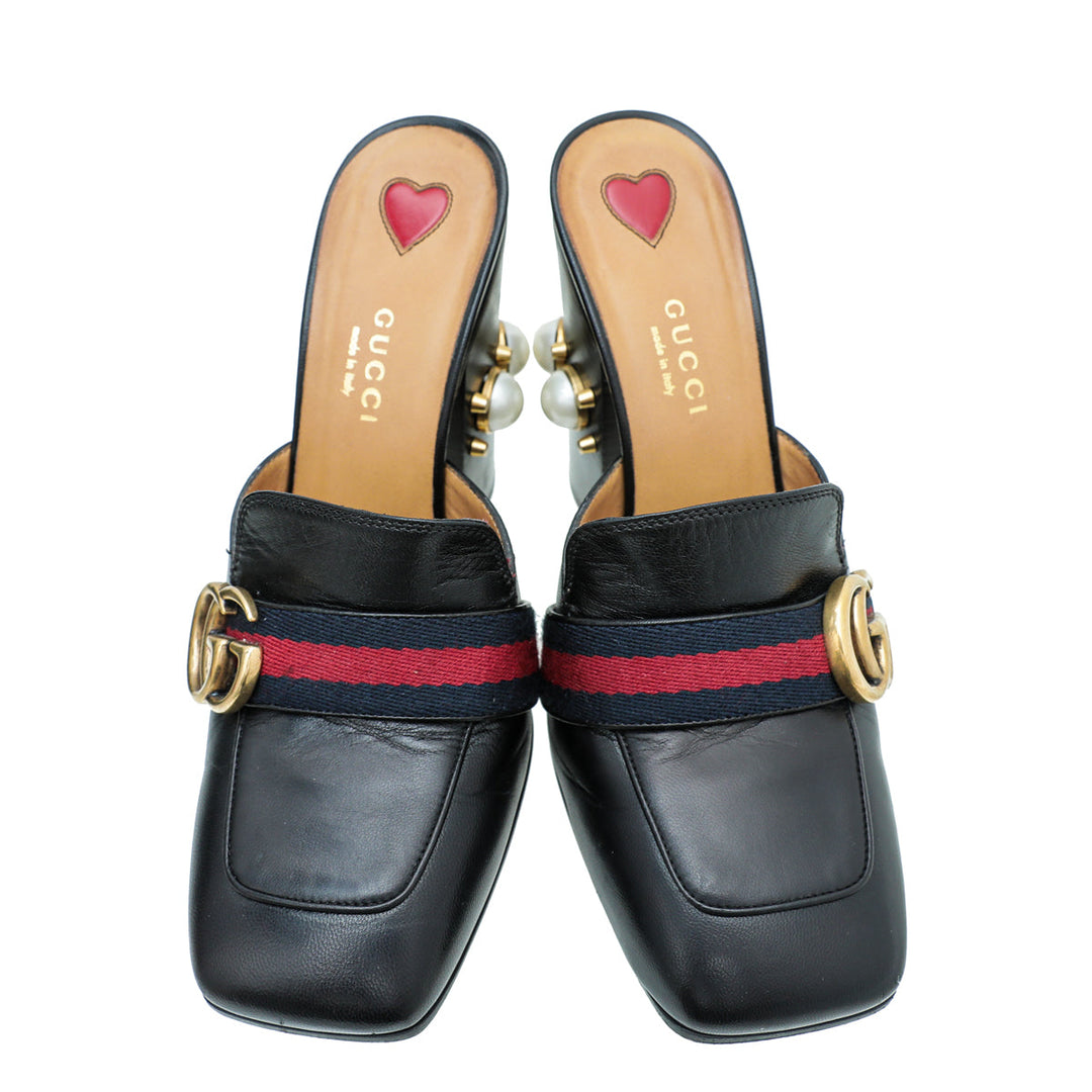 Gucci Black GG Web Peyton Mules 37.5