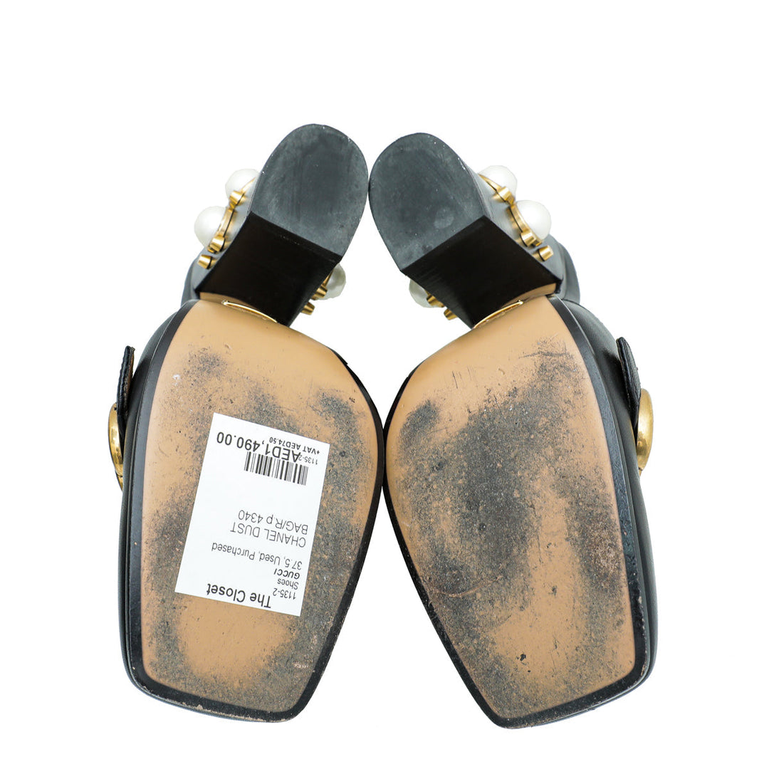 Gucci Black GG Web Peyton Mules 37.5