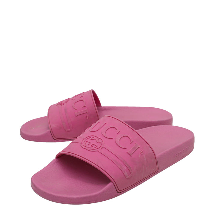 Gucci Pink Logo Rubber Slide Sandal 42