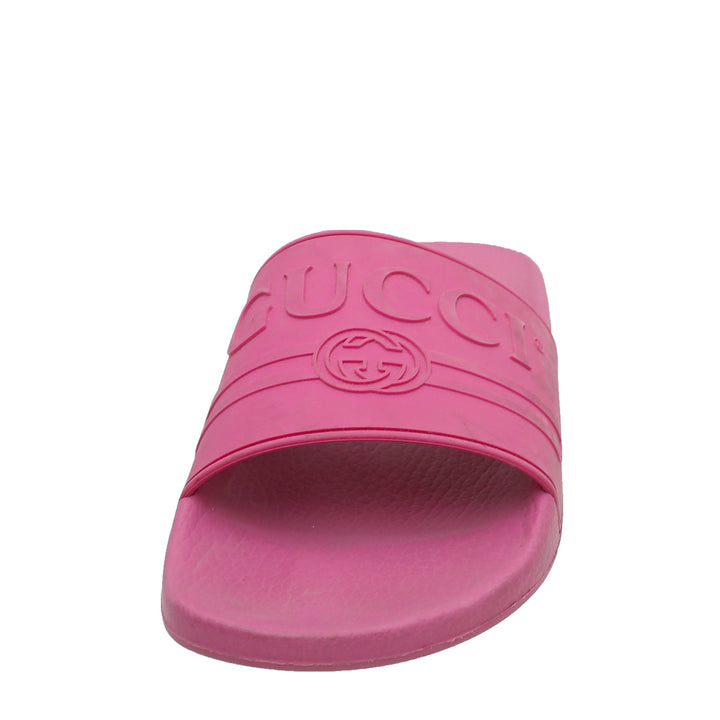 Gucci Pink Logo Rubber Slide Sandal 42