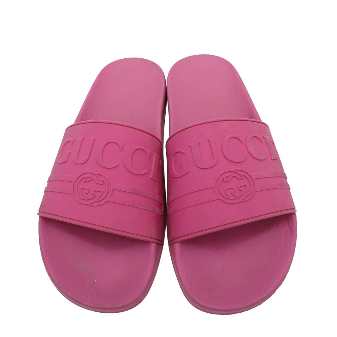 Gucci Pink Logo Rubber Slide Sandal 42
