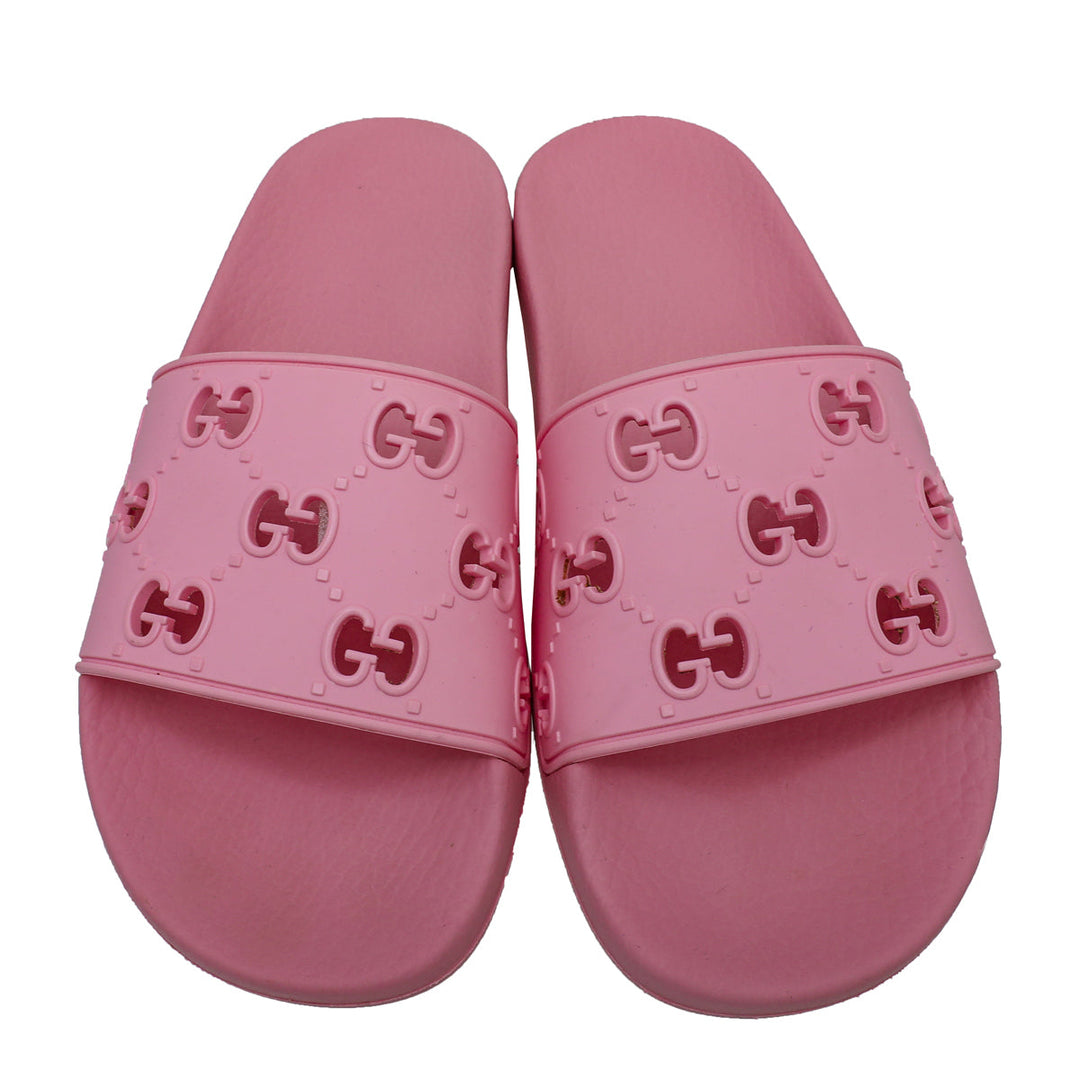 Gucci Pink GG Slide Rubber Sandal 38