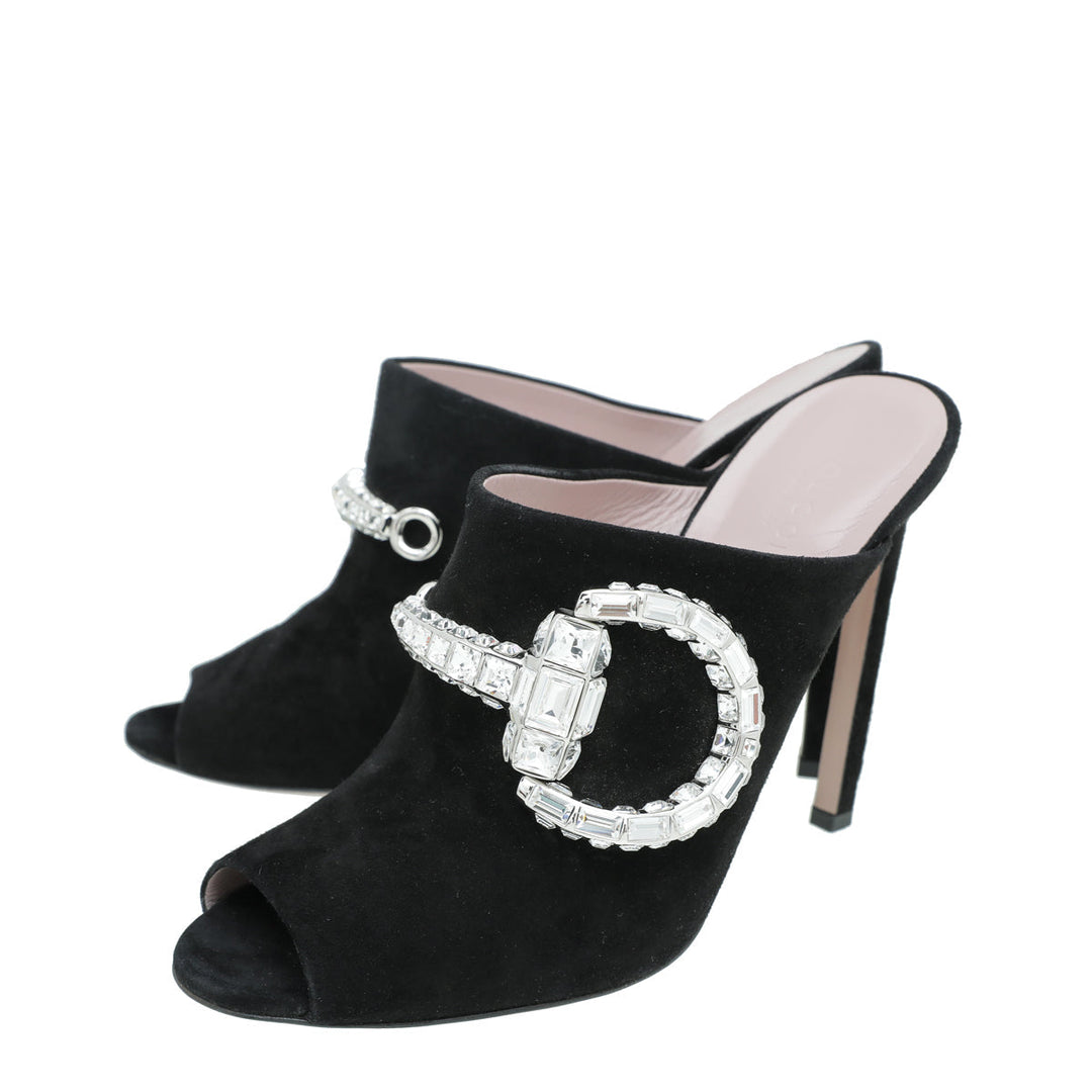 Gucci Black Suede Maxime Crystal Covered Horsebit Sandals 40.5