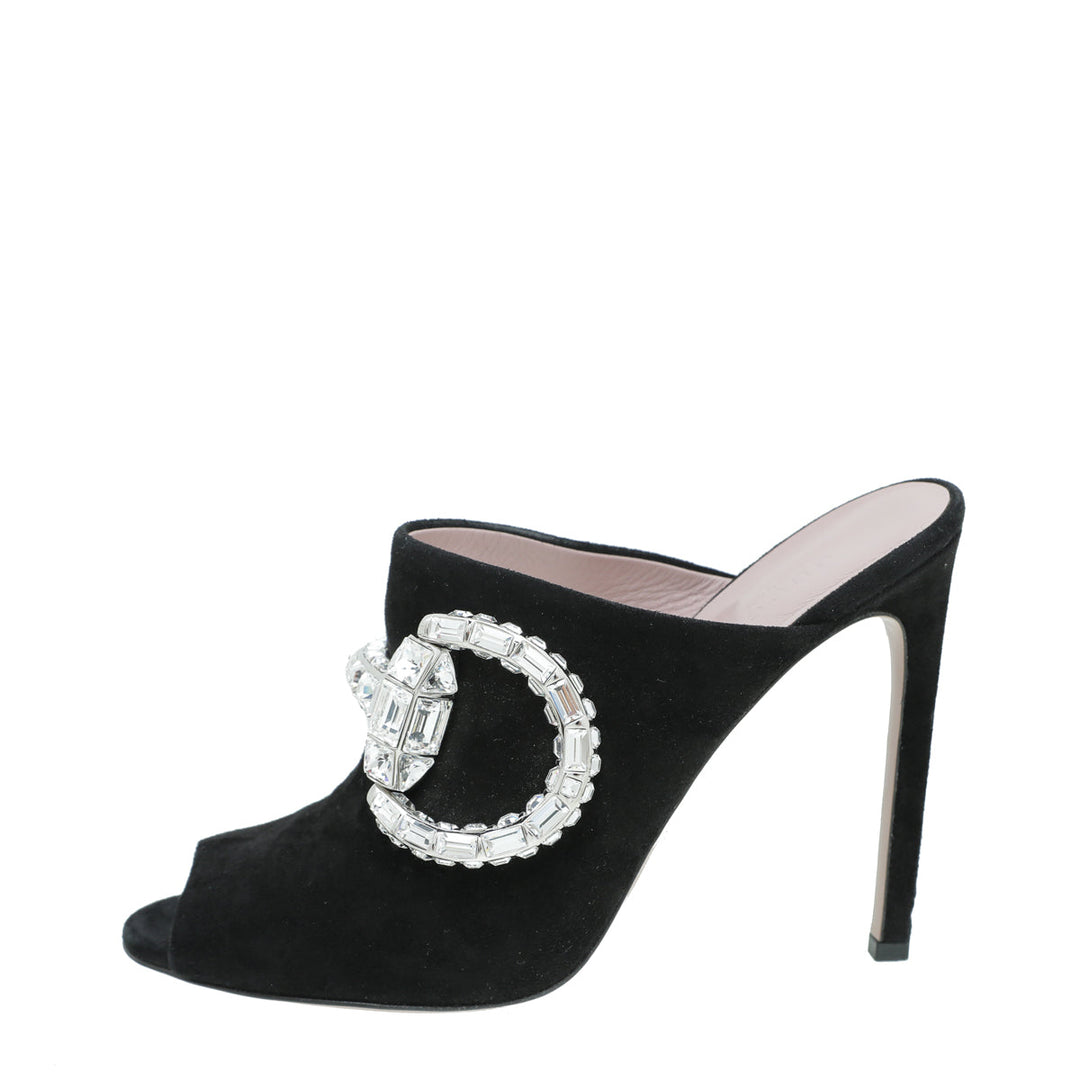 Gucci Black Suede Maxime Crystal Covered Horsebit Sandals 40.5