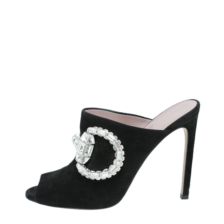 Gucci Black Suede Maxime Crystal Covered Horsebit Sandals 40.5