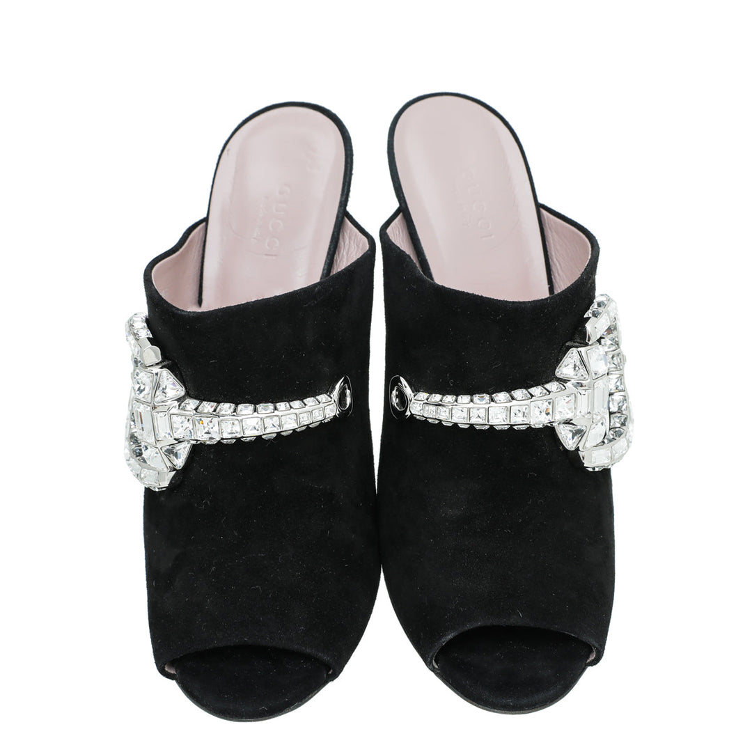 Gucci Black Suede Maxime Crystal Covered Horsebit Sandals 40.5