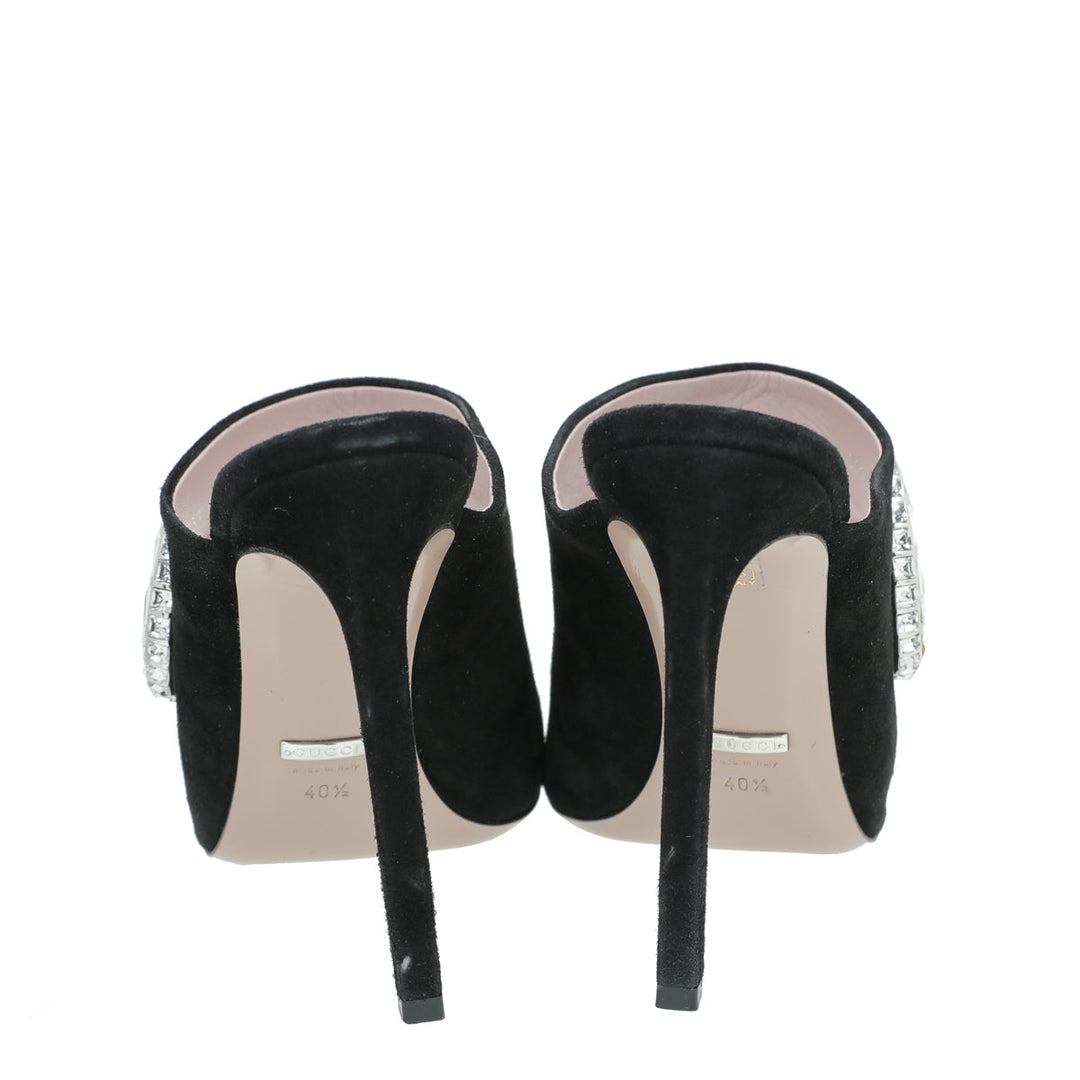 Gucci Black Suede Maxime Crystal Covered Horsebit Sandals 40.5
