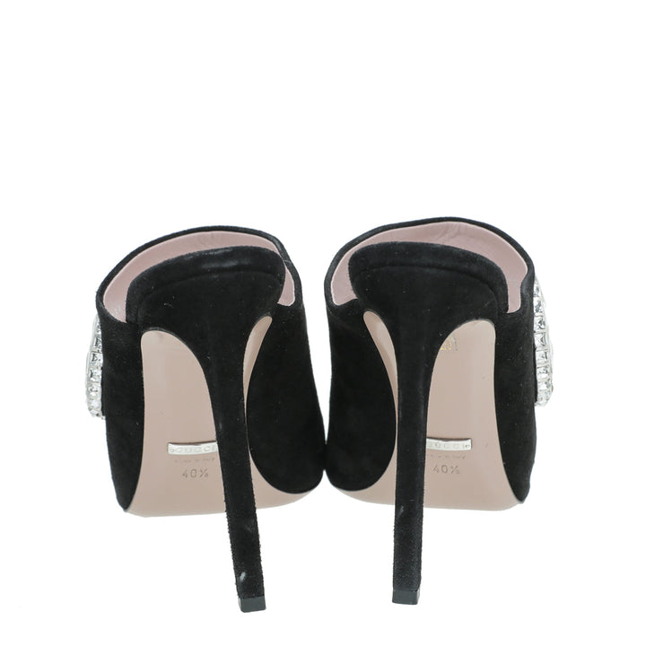 Gucci Black Suede Maxime Crystal Covered Horsebit Sandals 40.5