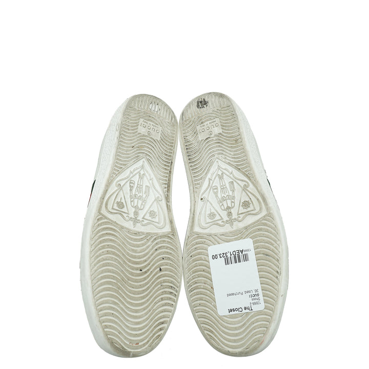 Gucci White Ace Pin Crystal Embroidered Sneaker 36