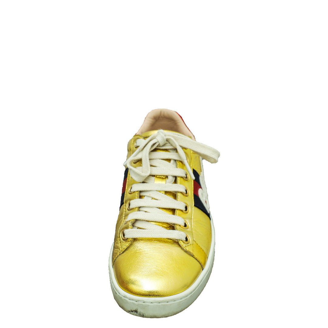 Gucci Gold Ace Embroidered Blind For Love Sneaker 36