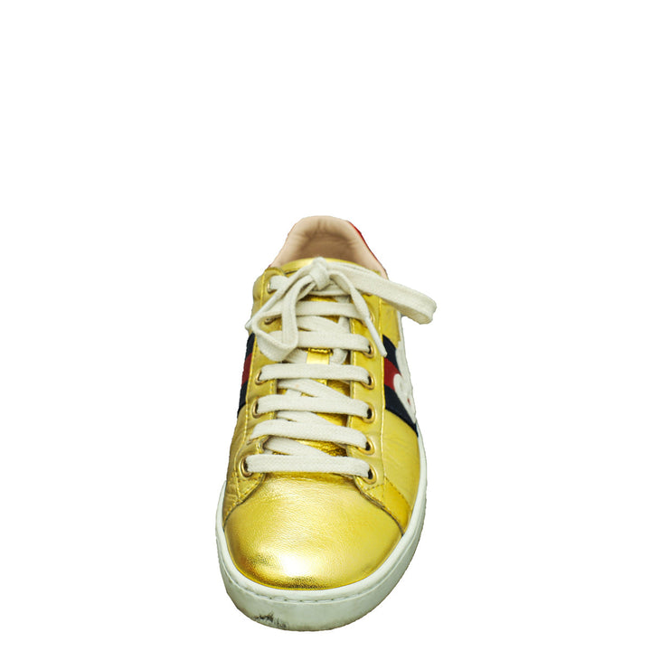Gucci Gold Ace Embroidered Blind For Love Sneaker 36