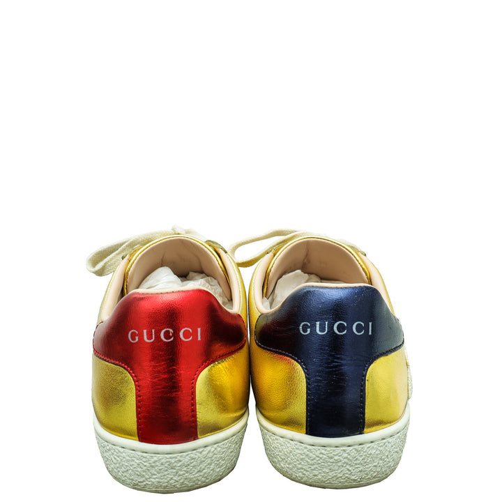 Gucci Gold Ace Embroidered Blind For Love Sneaker 36
