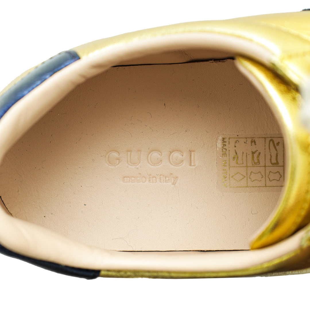 Gucci Gold Ace Embroidered Blind For Love Sneaker 36