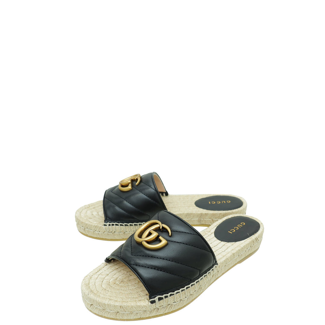Gucci Black GG Marmont Espadrille Slide Sandals 35.5