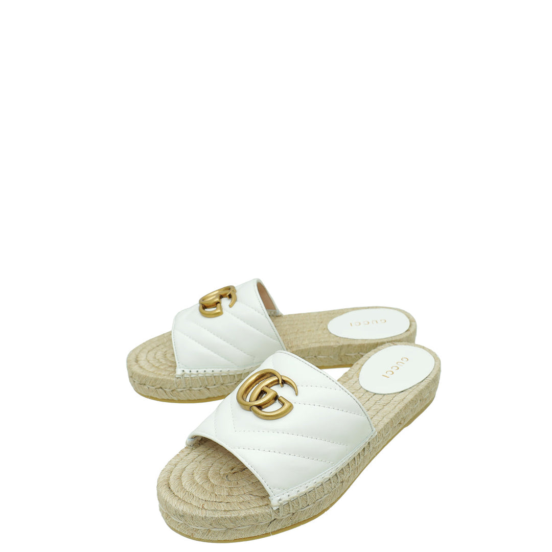 Gucci White GG Marmont Espadrille Slide Sandals 35.5