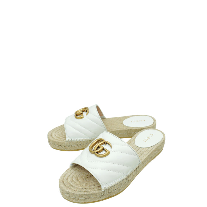 Gucci White GG Marmont Espadrille Slide Sandals 35.5