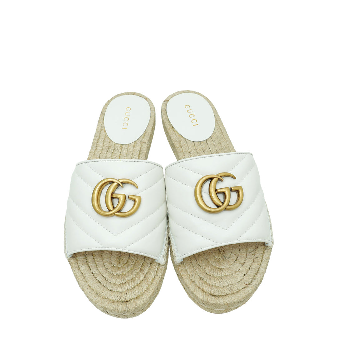 Gucci White GG Marmont Espadrille Slide Sandals 35.5