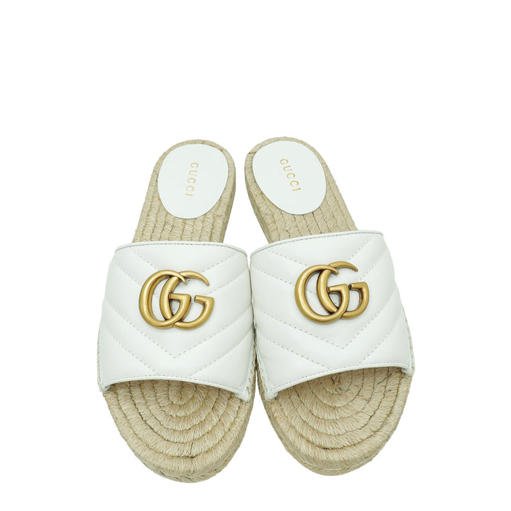 Gucci White GG Marmont Espadrille Slide Sandals 35.5