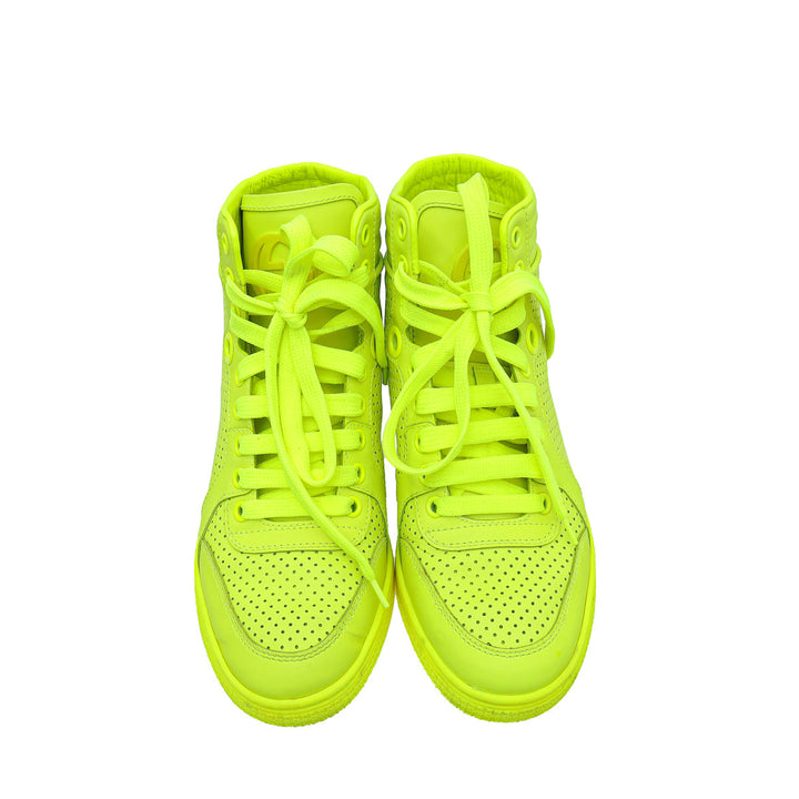 Gucci Neon Green Perforated High Top Sneaker 36