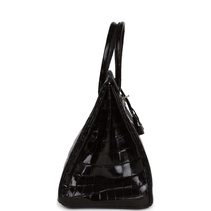 Top quality Hermes Birkin 35 Black Shiny Porosus Crocodile Palladium Hardware