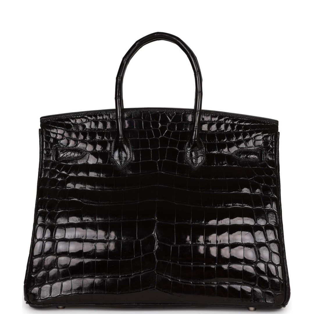 Top quality Hermes Birkin 35 Black Shiny Porosus Crocodile Palladium Hardware