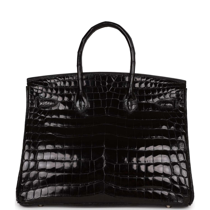 Top quality Hermes Birkin 35 Black Shiny Porosus Crocodile Palladium Hardware